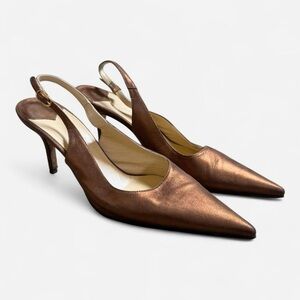 Faconnable gold Italian leather sling back kitten heels